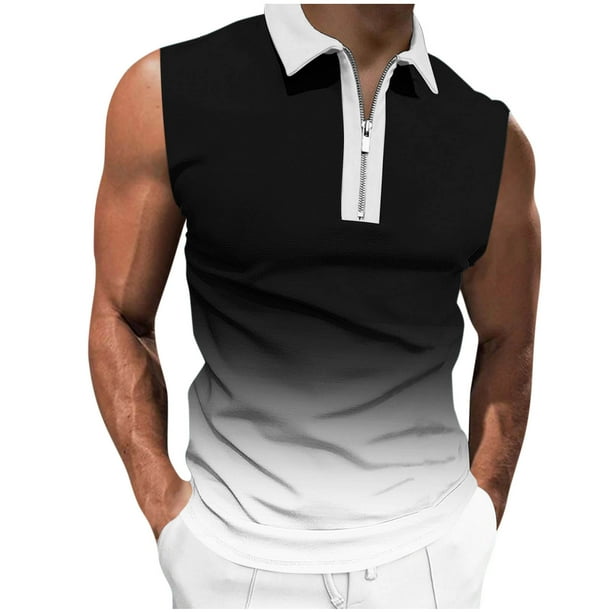 Camisas de Suéter para Hombre, Gradación de Impresión Turndown Cuello Tanque Deportivo, Moda Casual sin Mangas Top