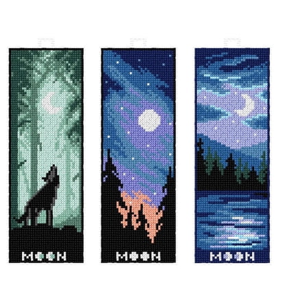 Counted cross stitch kit with plastic canvas Bookmarks Moon set of 3 designs 8708