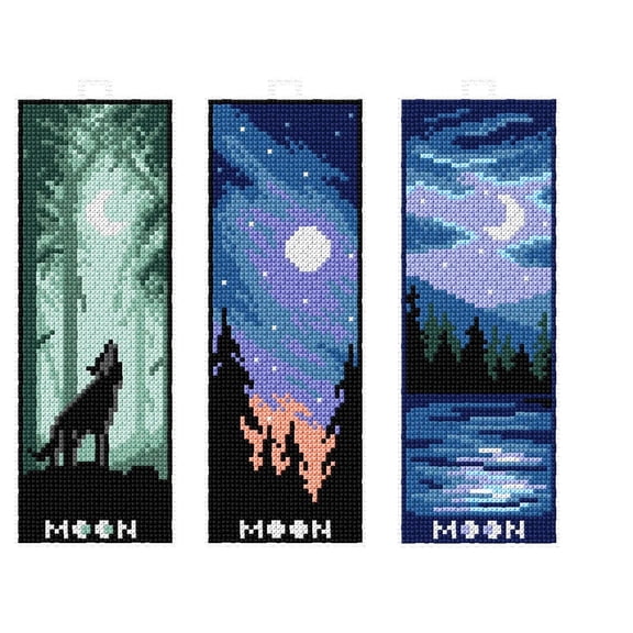 Counted cross stitch kit with plastic canvas Bookmarks Moon set of 3 designs 8708