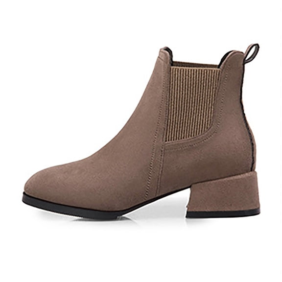 Ichuanyi Womens Shoes Clearance Women's Medium Tube Round Head Solid Side Pointed Toe Zipper Low Heel Short Boots Shoes