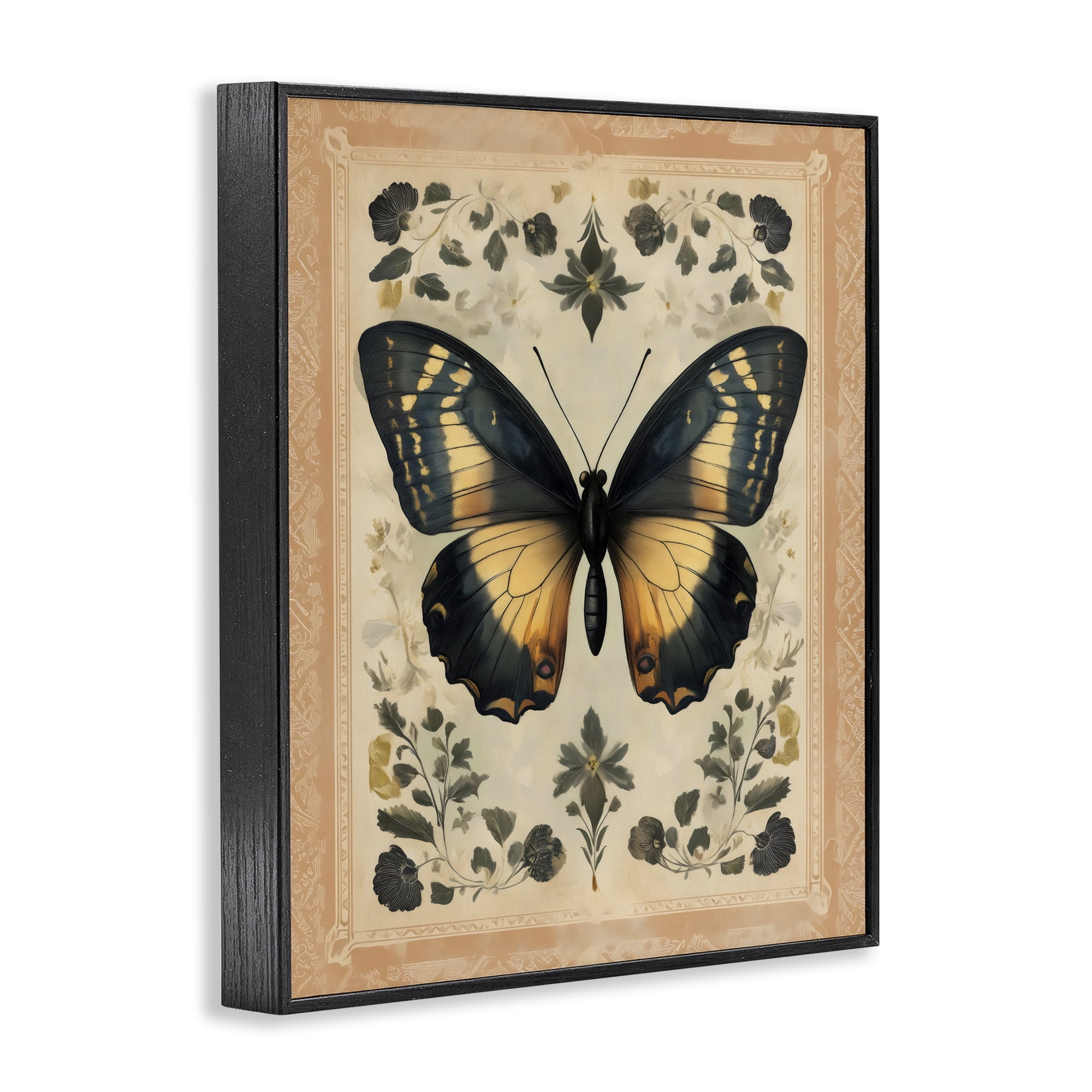 Stupell Industries Vintage Butterfly Botanical Illustration Black Framed Giclee Art, design by Arlington Prints