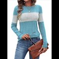 thumbnail image 2 of Suéteres de Punto A Rayas de Larga con Cuello Redondo, Ajustados y A para Mujer. Azul XXL, 2 of 8