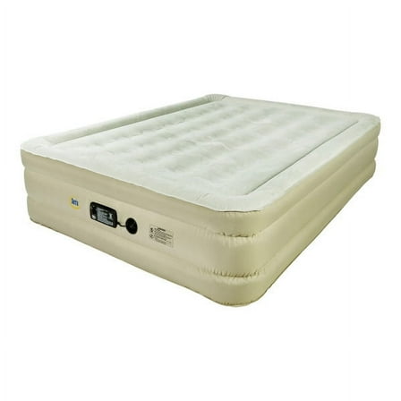 Serta Never Flat Fabric Series Raised with Internal Pump and Plush Air Mattress- 18 Queen (Beige)