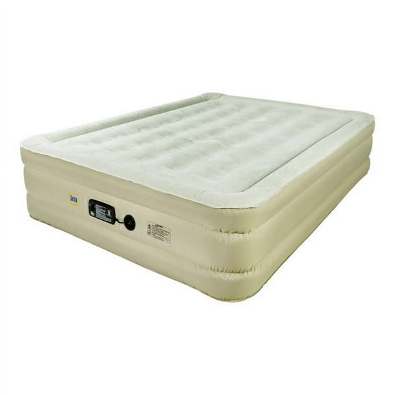 Serta Never Flat Fabric Series Raised with Internal Pump and Plush Air Mattress- 18 Queen (Beige)
