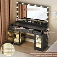 thumbnail image 6 of PUFFCAFE Makeup Vanity Desk with Mirror and Lights,47" Black Vanity Table with Power Outlet & RGB Glass Cabinet,Large Dressing Table for Women Bedroom, 6 of 8