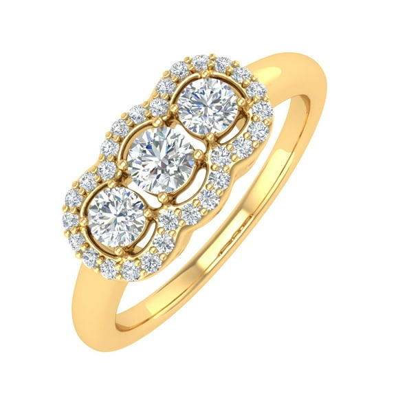 1/2 Carat 3-Stones Diamond Engagement Ring in 10K Yellow Gold (Ring Size 9.25)