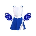 thumbnail image 3 of TSSOE Kids Girls Cheer Leader Costume Sleeveless Uniform Dress with Shorts Pom Poms Child Cheerleadering Dress Up Royal Blue 6, 3 of 7