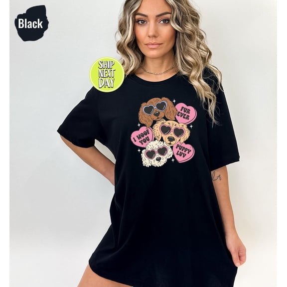 BANJOJO Retro Dog Valentine I Woof You T-Shirt, Animal Lover Valentine Shirts, Xoxo Dog Tees, Cute Valentines T Shirts, Shirt For Girlfriends