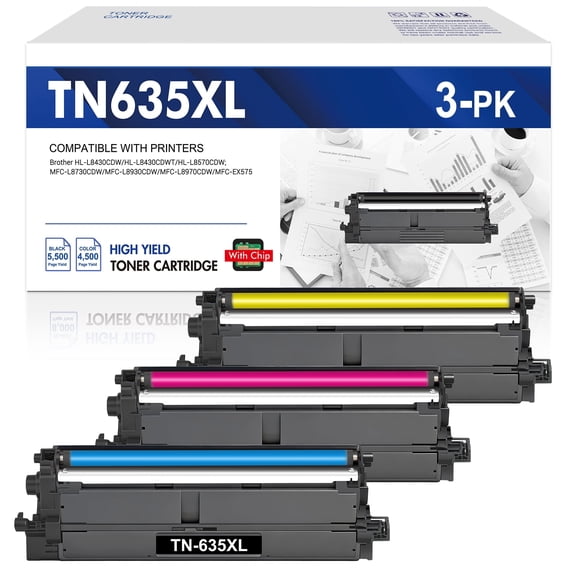 TN635XL Toner Cartridge with chip Compatible for Brother TN635XL TN 635XL for Brother HL-L8430CDW HL-L8430CDWT HL-L8570CDW MFC-L8730CDW MFC-L8930CDW(3-pack Cyan, Magenta, Yellow)