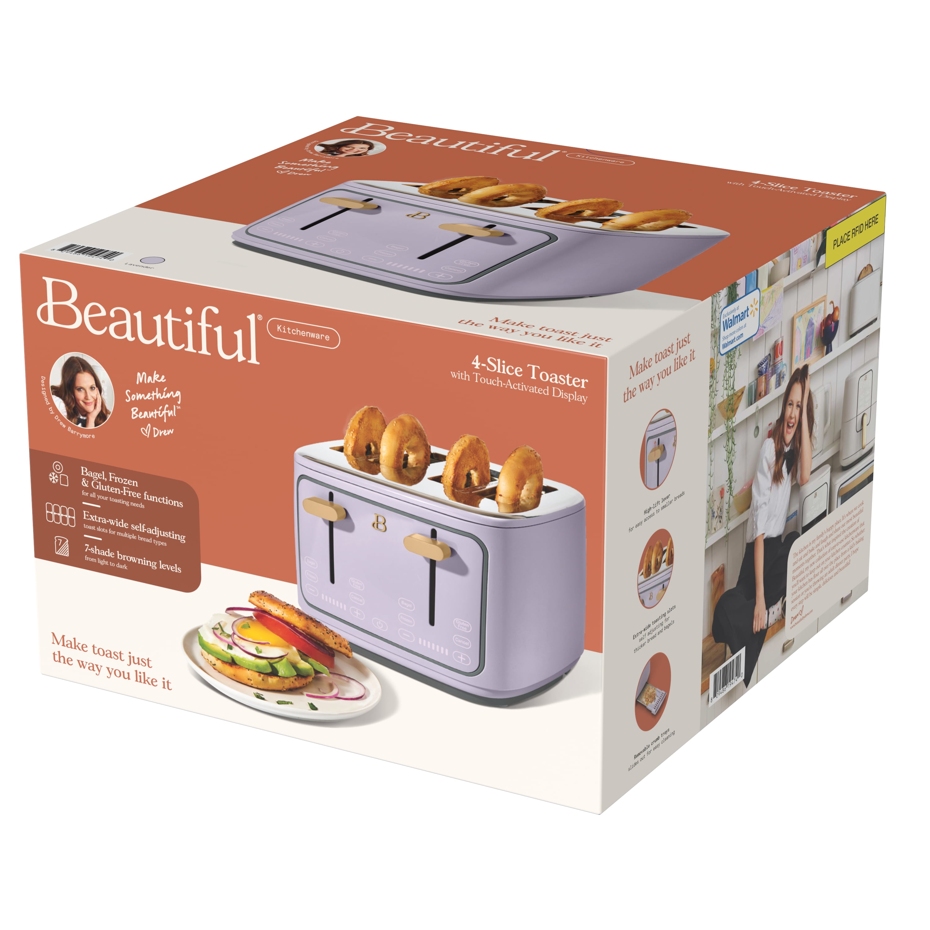 Beautiful 4-Slice Toaster with Touch-Activated Display, Lavender by Drew Barrymore