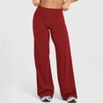 thumbnail image 2 of Straight Leggings with Pockets for Women No Front Seam Workout Leggings High Waist Wide Leg Yoga Pants Red XL, 2 of 6