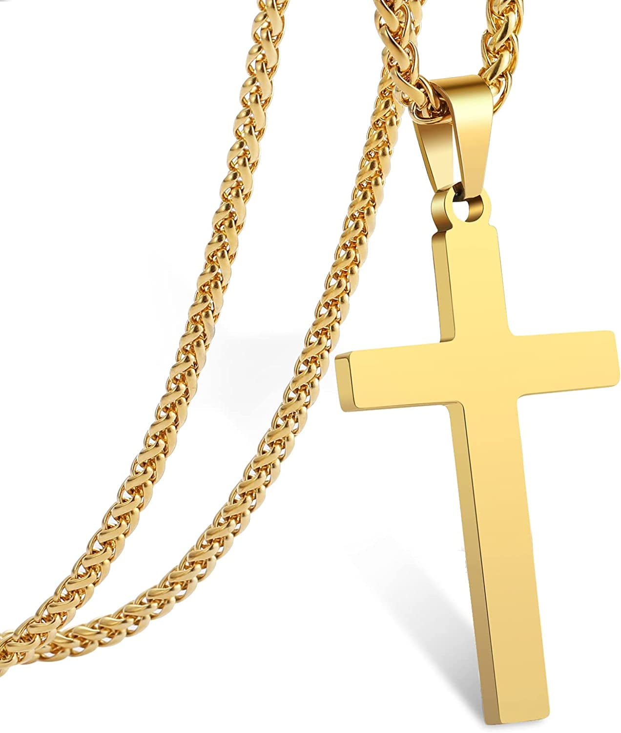 Apsvo Cross Necklace for Men Boys Stainless Steel Cross Pendant Chain