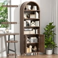 thumbnail image 4 of PPorfamilia 71" Arched Bookshelf, 6-Tier Cabinet Bookcase with Doors and Open Display Shelves, Walnut, 4 of 9