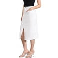 thumbnail image 3 of Falda de mezclilla de estilo CHIC INSPIRAR para mujer, con cintura alta, abertura frontal, falda midi de mezclilla lavada con bolsillos en blanco, 3 of 6