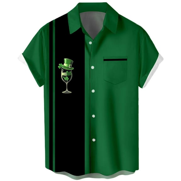 VgaVtl Shirts for Men Plus Size St. Paddy's Day Short Sleeve Green Mens Clothes Holiday Graphic Casual Collared Button down Shirts