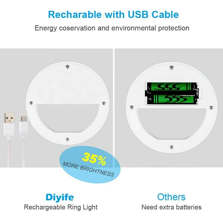 Luce Anello Selfie Ricaricabile Diyife - 40 LED, 3 Modalità, Con Clip Per Telefono - Foto 5