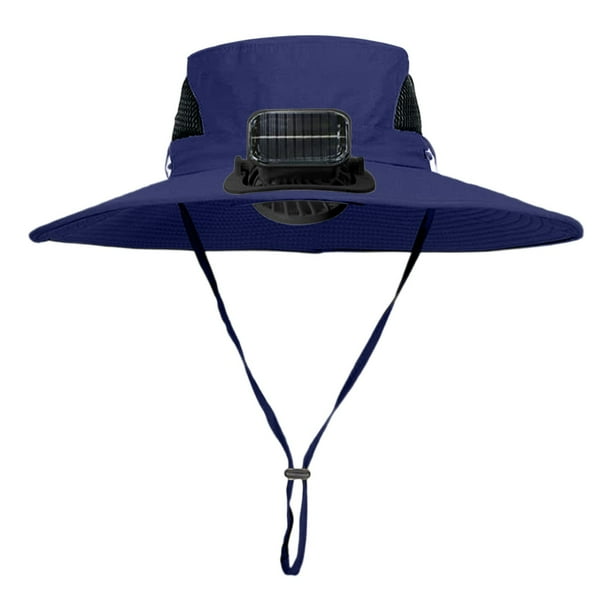 Sombrero con ventilador solar y batería recargable para actividades al aire libre para niños. Visera ajustable y gran potencia de viento para protegerlos del calor. Aestivo | Azul marino |