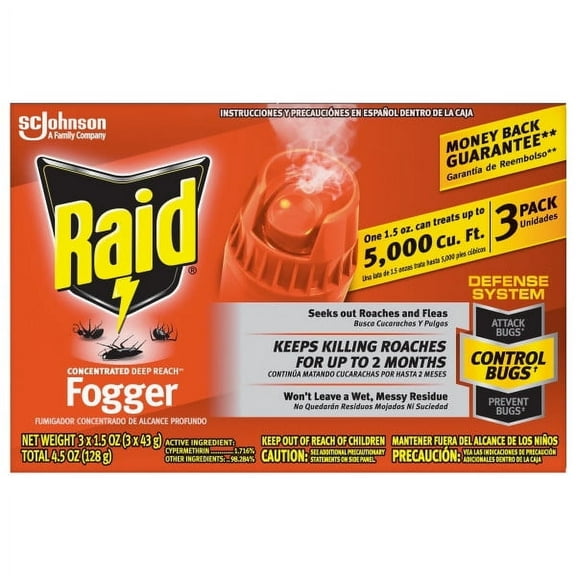 Raid Concentrated Deep Reach Fogger, 1.5 oz, 3 Cans, Pack of 2 – Kills Roaches, Ants, and Spiders