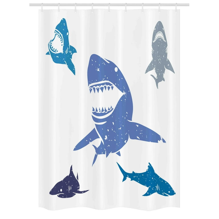 Shark Stall Shower Curtain, Grunge Style Big and Small Sharks with Open  Mouths Predator Jaws Dangerous Image, Fabric Bathroom Set with Hooks, 54W X  78L Inches, Royal Blue, by Ambesonne 