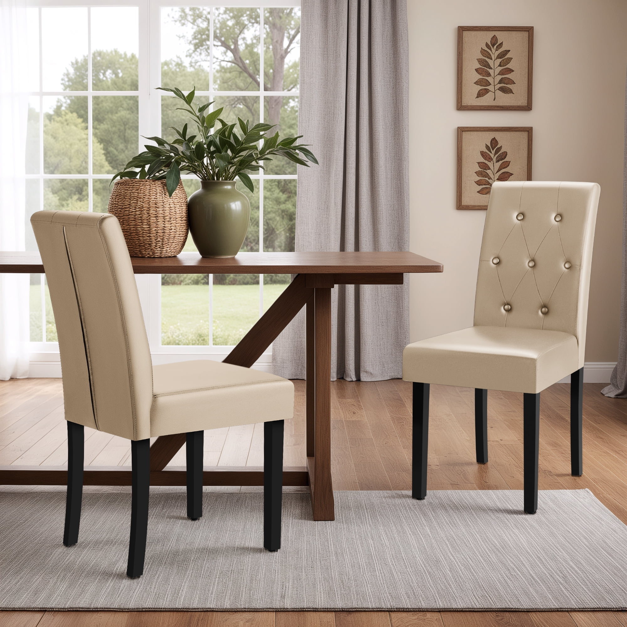 Homall Dining Chairs Set of 2,Urban Style PU Leather Dining Chairs,Kitchen,Dining Room Wooden Chairs, Beige