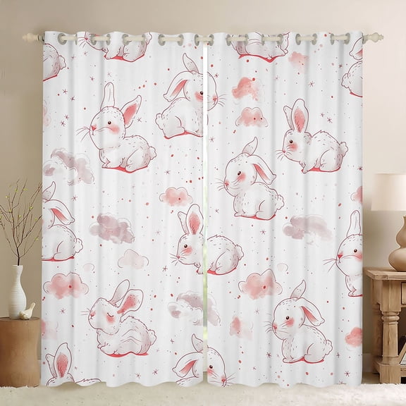 Homewish Kawaii Pink Rabbit Black Out Curtains for Girls, Stars Starry Sky Curtains Pack of 2 (42x63 Each), Dreamy Cartoon Theme Bedroom Curtains, Blackout Curtains Room Decor