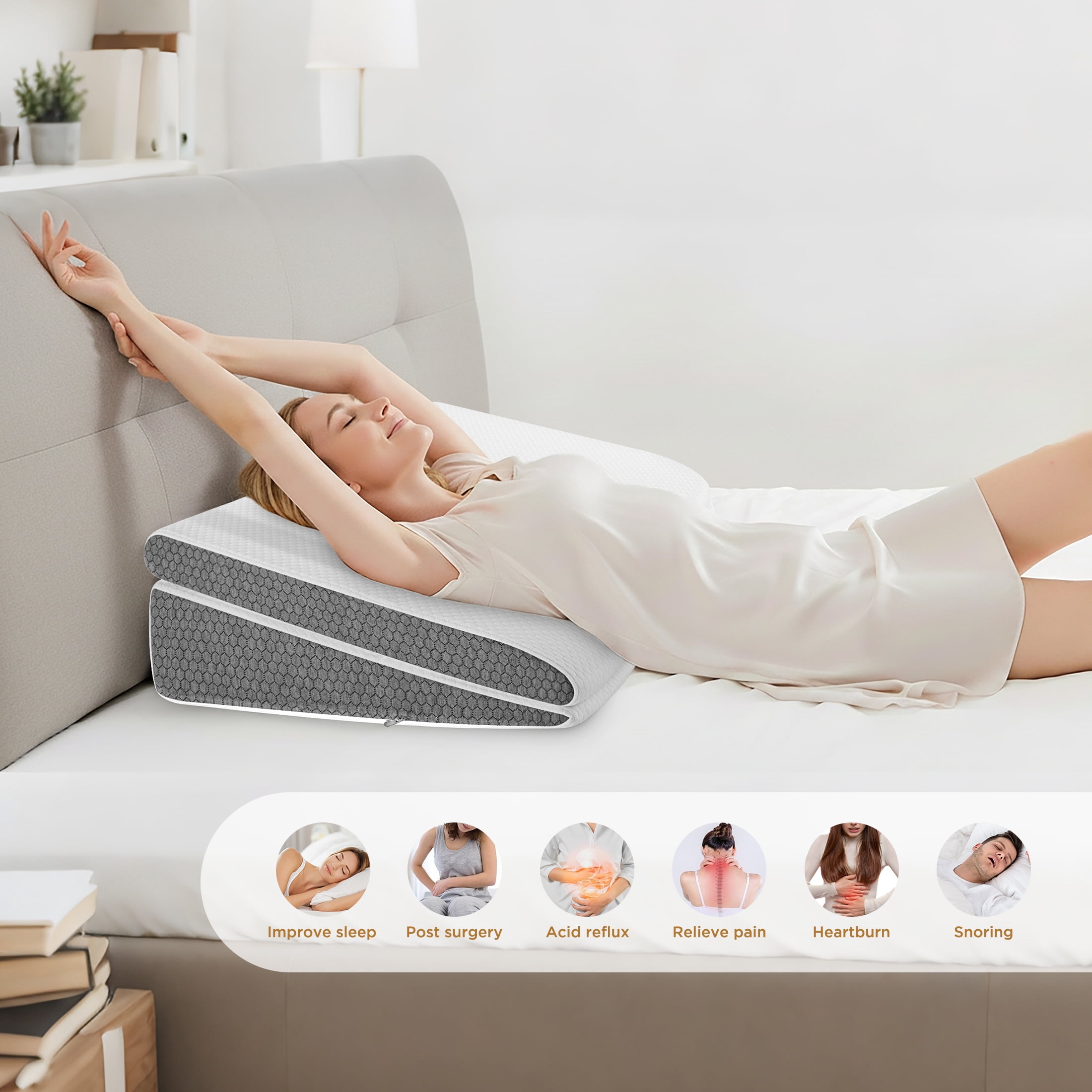 WANALIT Wedge Pillow for Sleep Apnea,2PCS Wedge Pillows for Acid Reflux,Bed Wedge Pillow Set for Sleeping,Back Pain,Gerd,Heartburn,Snoring,Triangle Elevated Pillow for After Surgery/Leg/Neck
