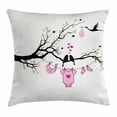 thumbnail image 1 of Gender Reveal Decorations Throw Pillow Cushion Cover, Newborn Girl Announcement with Birds on Branch Hearts Love, Decorative Square Accent Pillow Case, 16 X 16 Inches, Pink Lime Black, by Ambesonne, 1 of 2