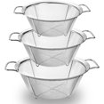 thumbnail image 1 of TRAHOO-Colanders and Strainers Set of 3, Stainless Steel Mesh Strainer Basket with Handle, Stackable Mesh Footed Colander for Rinse Food, Fruit, Vegetable, Strain, Drain (2.5/3/5 Quart), 1 of 4