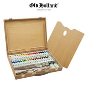 Old Holland Master's Oil Paint Set With Wood Storage Box & Palette, Cups, Knives, Paint Brushes, Mediums- 34 x 40ml tubes of Classic Oil Colour Paint