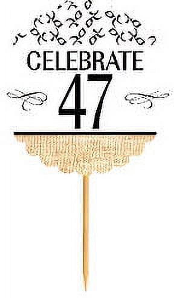 47th Birthday / Anniversary Novelty Burlap Cupcake Decoration Picks -12pack