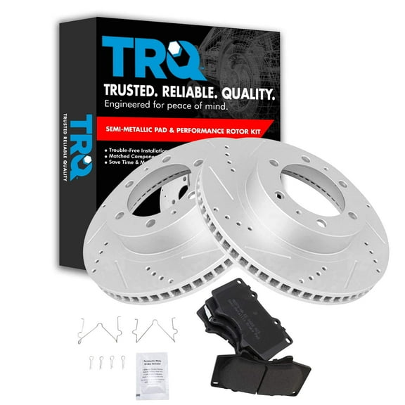 TRQ Front Performance Brake Pad & Rotor Kit Brake Pads Brake Rotors Set Semi-Metallic Premium G-Coated Fits Select 2003-2009 Toyota 4Runner 2007-2014 FJ Cruiser 2005-2021 Tacoma
