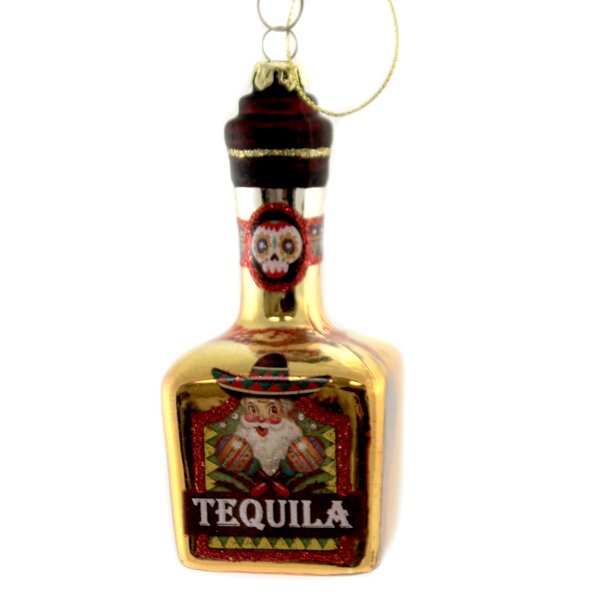 Holiday Ornament Tequila Bottle Glass Christmas Drink Santa 3602738