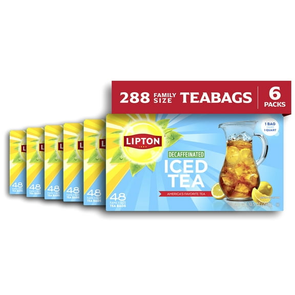 Lipton Decaffeinated Black Tea, Family Size Tea Bags, 48 Count, Pack of 6