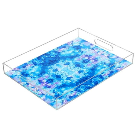 

Acrylic Tray 15.7*11.8*1.9 Inch Transparent Tray Food Tray Tea Cup Tray Serving Trays Cosmetics Storage Kitchen Table Bathroom Sundry Storage Light Blue Tie Dye