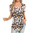 thumbnail image 1 of Blouses à Manches Courtes pour Femmes, T-Shirt Décontracté Imprimé, Hauts à Manches Courtes, Col Carré, Blouse Plissée Ample, Hauts à Manches Courtes pour Femmes, Blouse à Manches Courtes pour Femmes, 1 of 6