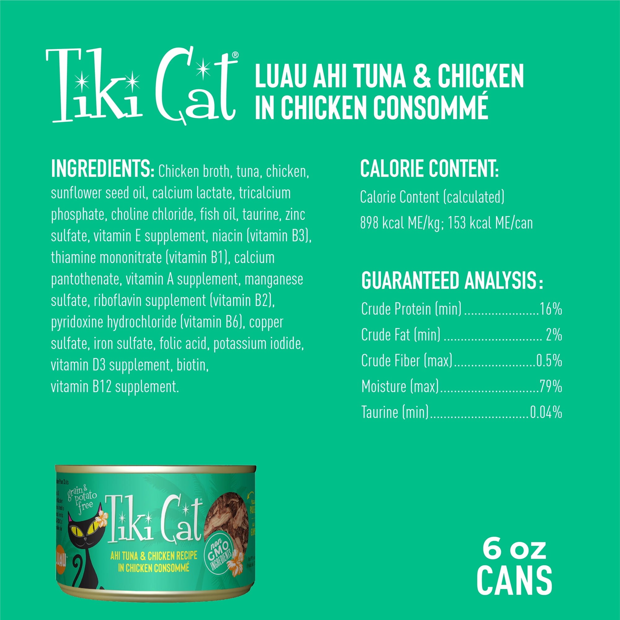 (12 pack) Tiki Cat Luau Wet Cat Food, Ahi Tuna, & Chicken, 6 oz. Can