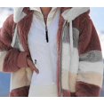 thumbnail image 2 of Winter Loose Thick Plush Multi-coloured Patchwork Mid-length Hoodie Jacket Top, 2 of 4