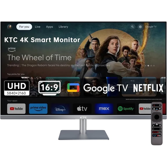 Restored KTC 32 Inch 4K Smart Monitor, Google System UHD (3840x 2160) Smart Monitor with Speakers, Netflix Licensed, Type-C 65W PD, WirelessDisplay, HDR, Hey Google Voice Remot, VESA Support