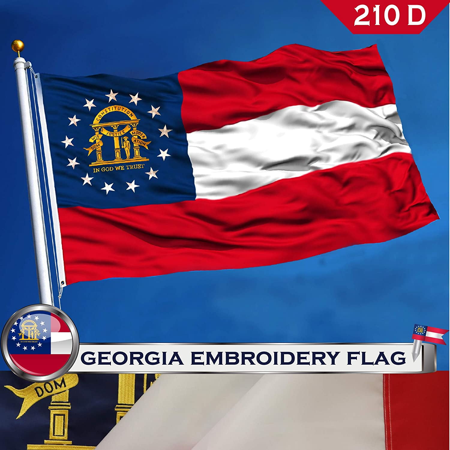 G128 Combo Pack USA American Flag 3x5 Ft Embroidered Stars & Georgia State Flag 3x5 Ft Embroidered G128 Combo Pack USA American Flag 3x5 Ft Embroidered Stars & Georgia State Flag 3x5 Ft Embroidered