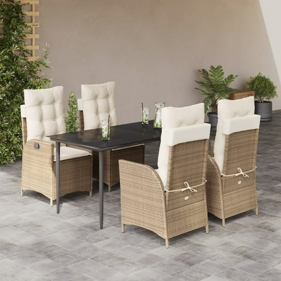 vidaXL 5 Piece Patio Dining Set with Cushions Beige Poly Rattan