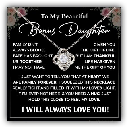Bonus Daughter Necklace From Stepdad, Step Daughter From Stepmom, Stepdaughter Necklace From Step Dad, Birthday Anniversary Necklaces With Message Card For Stepdaughter #976, White Love Knot Necklace