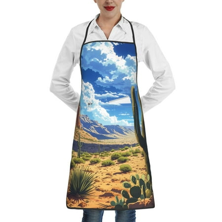 

Rocae Western Desert Cactus for Kitchen Aprons for Women Adjustable Cooking Kitchen Chef Apron for Men with Pockets