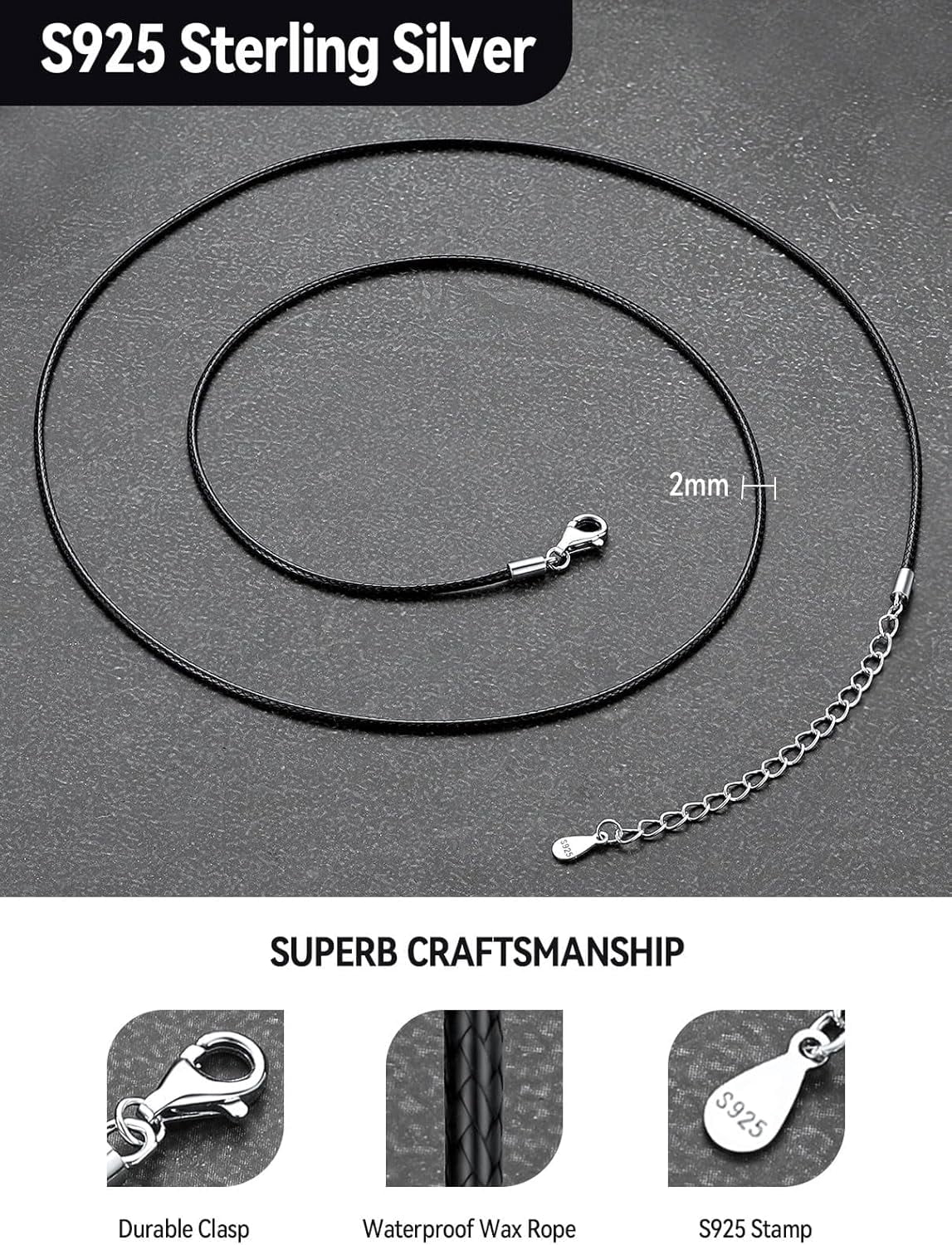 Braided Leather 2Mm/3Mm Necklace Cord For Men With Stainless Steel Snap Clasp, Waterproof Woven Wax Rope Chain For Pendant With Delicate Gift Box[o1387]