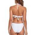 thumbnail image 4 of Traje de baño de una pieza con cintura expuesta de color puro, talla L, color blanco, con borlas y cuello halter, 4 of 6