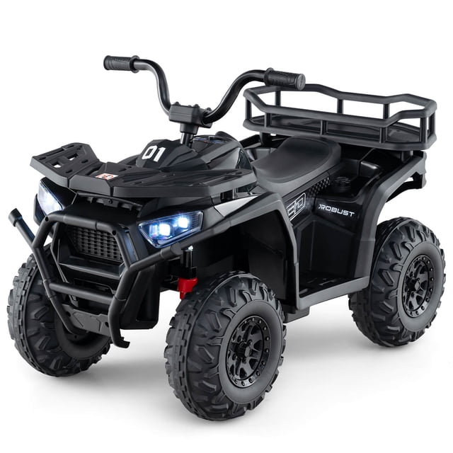 Costway 24V Kids Ride on Electric ATV Car Toy with Spring Suspension & LED Lights USB Black