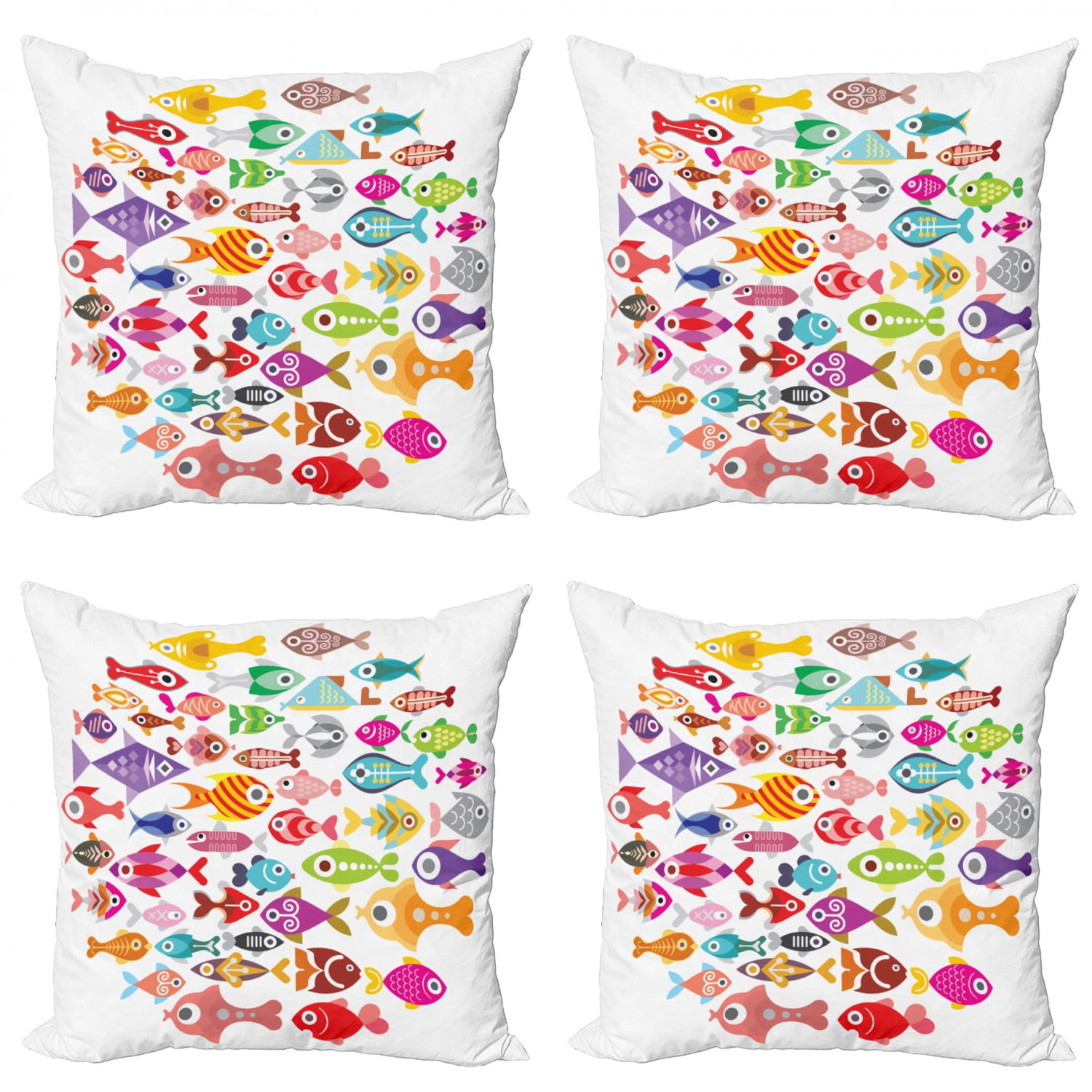 Fish Throw Pillow Cushion Case Pack of 4, Rounded Different Size Type