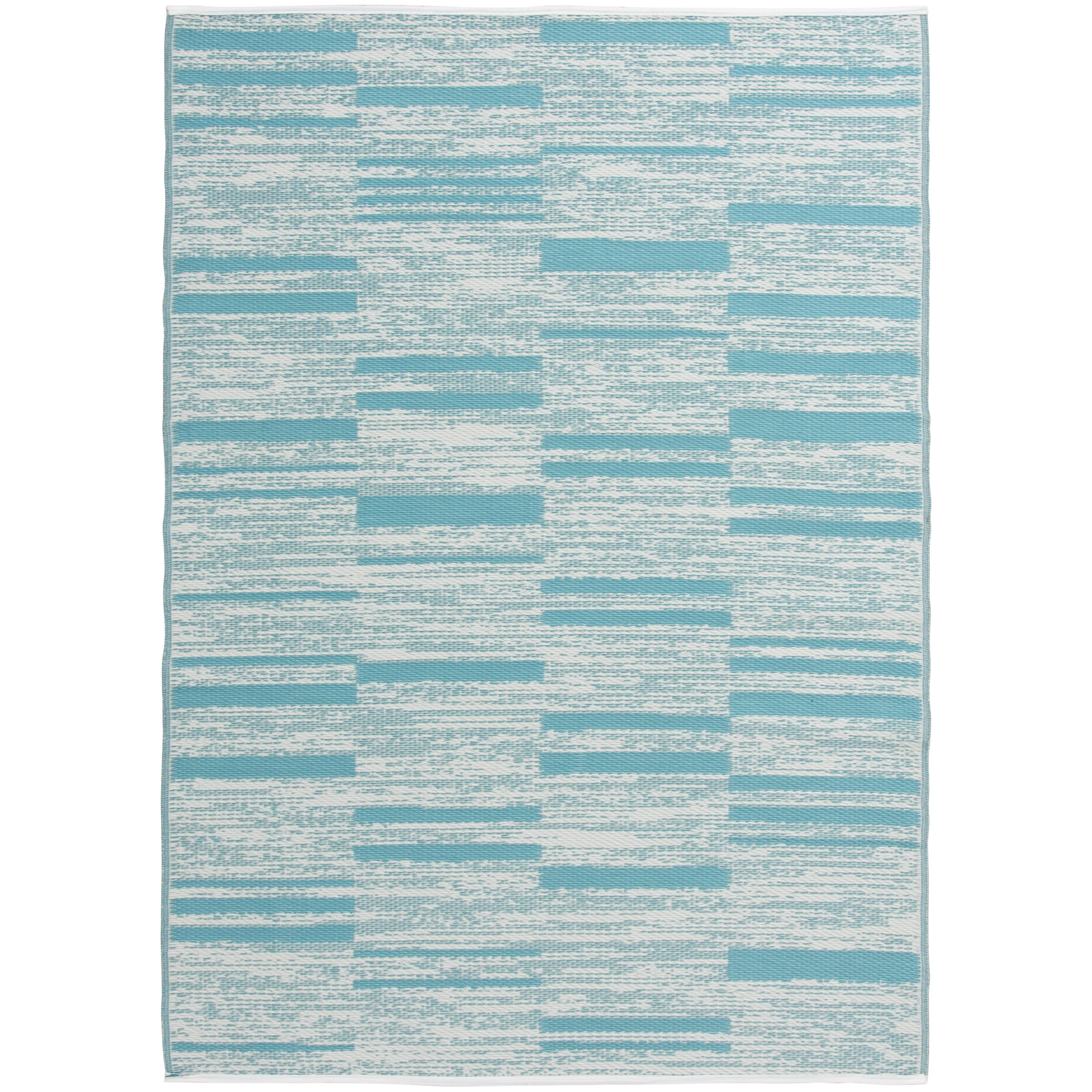 Mainstays 5 ft x 7 ft Teal Geo Stripe Reversible Outdoor Plastic Rug
