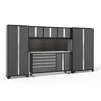 NewAge Products Bold Series Gray 6 Piece Cabinet Set, Heavy Duty 24-Gauge Steel Garage Storage System, Slatwall / LED Lights Included