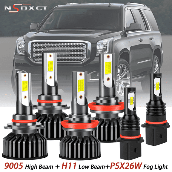 For 2015-2019 GMC Yukon LED Headlight High Low Beam Fog Light Bulbs 6000K White Pack of 6