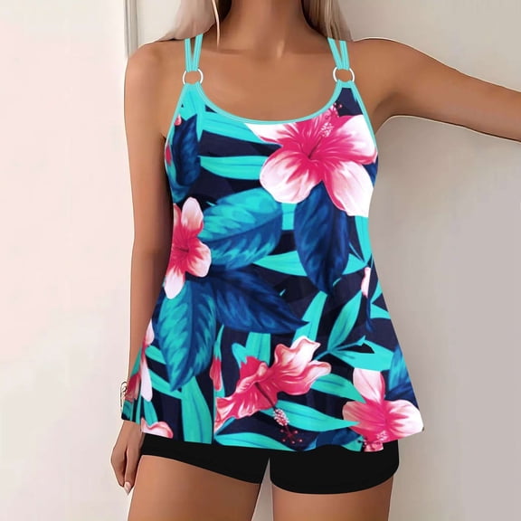 WXLWZYWL Two Piece Tankini Swimsuits for Women with Shorts Tummy Control Bathing Suits Athletic Swimwear